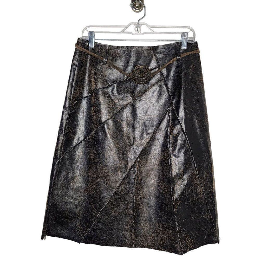 Vintage Newport News Women Skirts, Jeanology Faux Leather A-Line Skirt, Sz 10/32